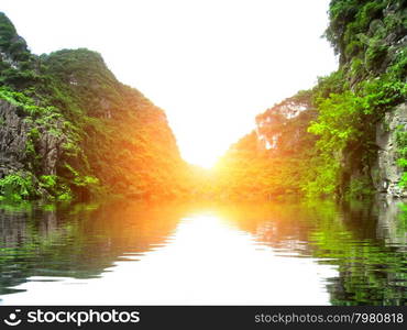 Landscape with moutain and river, Trang An, Ninh Binh, Vietnam