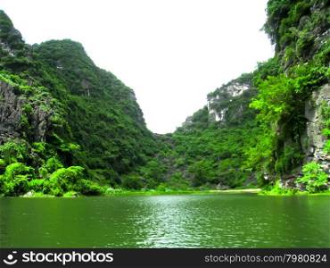 Landscape with moutain and river, Trang An, Ninh Binh, Vietnam