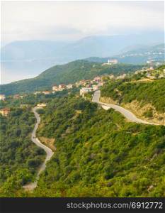 Landscape with seashore and mountians town. Albania
