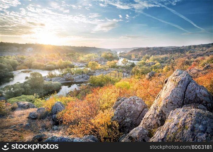 Landscape with stones and mountain river in autumn. Landscape with stones and mountain river