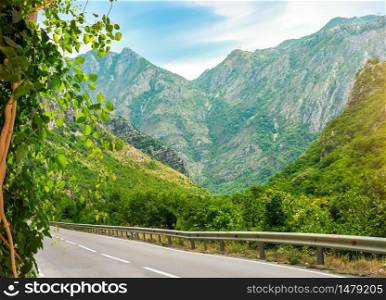 Landscape with the image of mountain road in Montenegro. Winding road in Montenegro