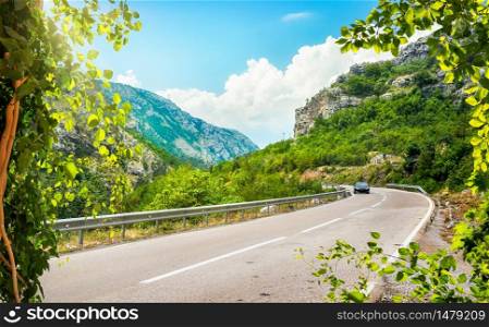 Landscape with the image of mountain road in montenegro. Winding road in the mountains