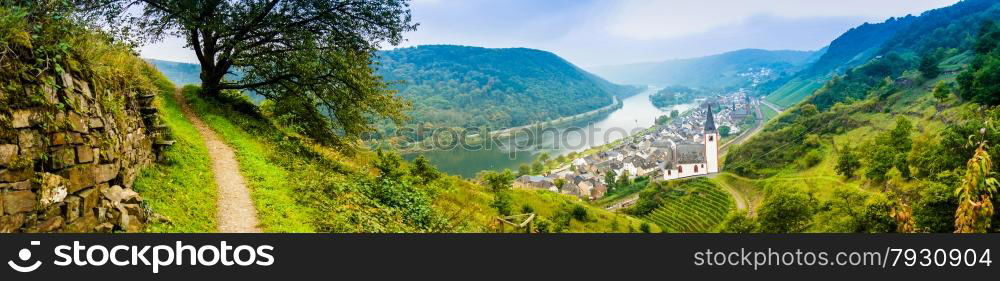 Landscape with the river Moselle in Germany. panorama of Moselle valley and Mosel