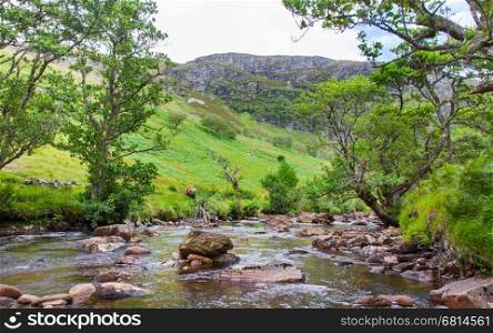 Landscape with waterfall in the mountains, Scotland