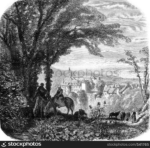 Landscapes of the Creuse, Gargilesse, vintage engraved illustration. Magasin Pittoresque 1858.