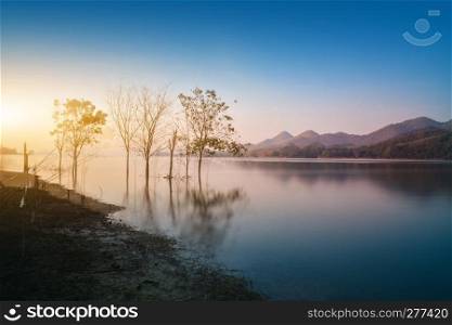 Landscapes river lake view  mountain in morning,Dam beauty in nature