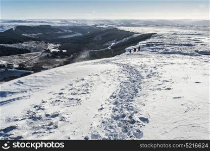 Landscapes. Winter landscape view from mountains into valley below in Brecon Beacons.