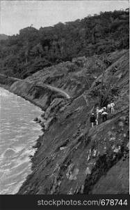 Landslide in Central America, vintage engraved illustration. From the Universe and Humanity, 1910.