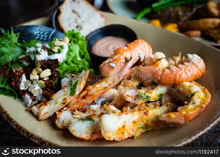 Langoustines - Icelandic cuisine made of lobster. Iceland national food.
