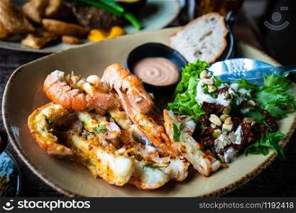 Langoustines - Icelandic cuisine made of lobster. Iceland national food.
