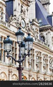 lantern and Hotel de Ville (City Hall) in Paris , France