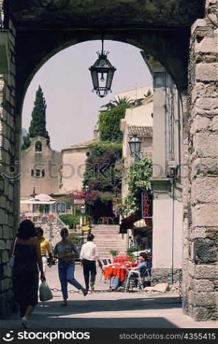 Lantern hanging from an archway, Taormina, Sicily, Italy