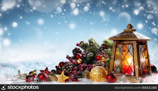lantern with christmas decoration