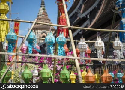 lanterns at the Wat Lokmoli Temple at the Loy Krathong Festival in the city of Chiang Mai in North Thailand in Thailand in southeastasia.. ASIA THAILAND CHIANG LOY KRATHONG FESTIVAL