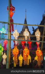 lanterns at the Wat Lokmoli Temple at the Loy Krathong Festival in the city of Chiang Mai in North Thailand in Thailand in southeastasia.. ASIA THAILAND CHIANG LOY KRATHONG FESTIVAL