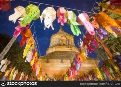 lanterns at the Wat Lokmoli Temple at the Loy Krathong Festival in the city of Chiang Mai in North Thailand in Thailand in southeastasia.. ASIA THAILAND CHIANG LOY KRATHONG FESTIVAL