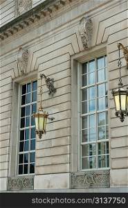 Lanterns hanging on the wall of a building, Michigan Avenue, Chicago, Cook County, Illinois, USA