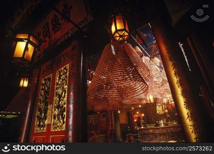 Lanterns in a temple, Man Mo Temple, Hong Kong, China