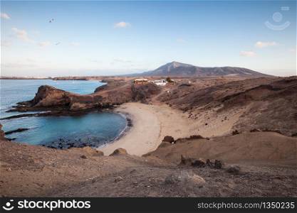 Lanzarote Island Papagayo turquoise beach landscape at Canary Islands, Spain