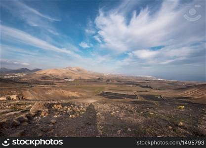 Lanzarote landscape from Femes viewpoint, Canary islands, Spain.