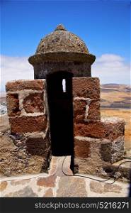 lanzarote spain the old wall castle sentry tower and door in teguise arrecife