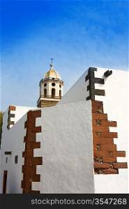 Lanzarote Teguise white village with church tower in Canary Islands