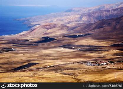 lanzarote view from the top in spain africa and house field coastline