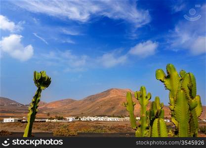 Lanzarote Yaiza white village with cactus and mountains in Canary Islands