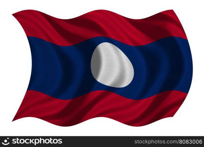 Laotian national official flag. Patriotic symbol, banner, element, background. Correct colors. Flag of Laos with real detailed fabric texture wavy isolated on white 3D illustration