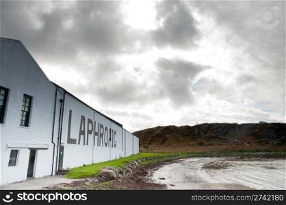 Laphroaig distillery and Loch Laphroaig bay on the island of Islay