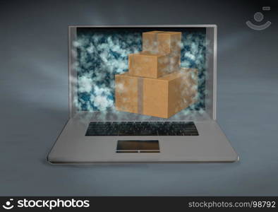 laptop an boxes.online shopping. 3d illustration