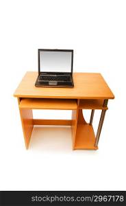 Laptop and desk isolated on the white background