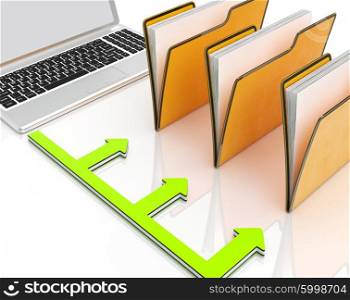 Laptop And Folders Showing Administration And Organized