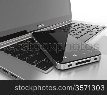 Laptop and mobile phone.Three-dimensional image. 3d