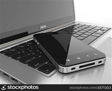 Laptop and mobile phone.Three-dimensional image. 3d