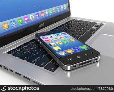 Laptop and mobile phone.Three-dimensional image. 3d