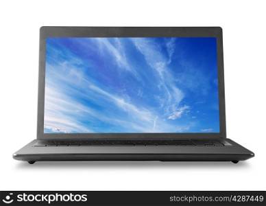 Laptop and sky isolated on white background