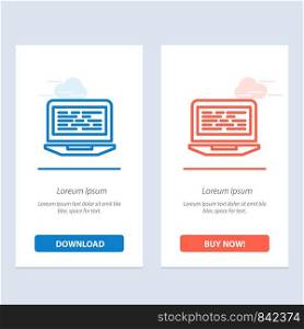 Laptop, Coding, Code, Screen, Computer Blue and Red Download and Buy Now web Widget Card Template
