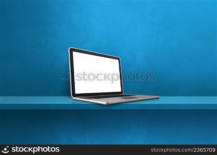 Laptop computer on blue shelf background. 3D Illustration. Laptop computer on blue shelf background