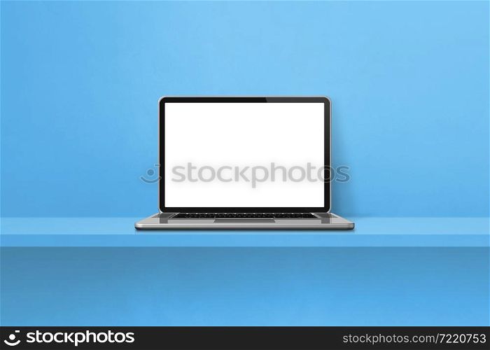 Laptop computer on blue shelf background. 3D Illustration. Laptop computer on blue shelf background