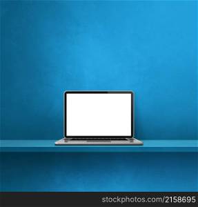 Laptop computer on blue shelf. Square background. 3D Illustration. Laptop computer on blue shelf. Square background