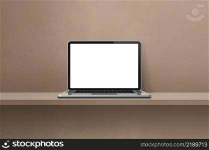 Laptop computer on brown shelf background. 3D Illustration. Laptop computer on brown shelf background