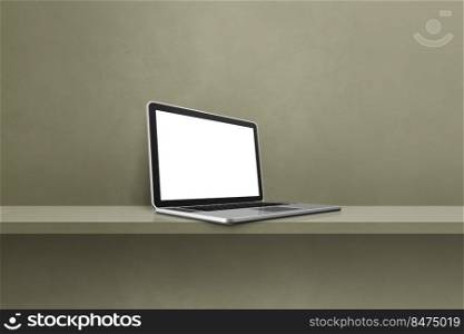 Laptop computer on green shelf background. 3D Illustration. Laptop computer on green shelf background