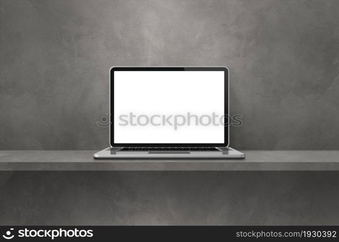 Laptop computer on grey shelf background. 3D Illustration. Laptop computer on grey shelf background