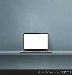 Laptop computer on grey shelf. Square background. 3D Illustration. Laptop computer on grey shelf. Square background