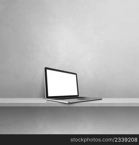 Laptop computer on grey shelf. Square background. 3D Illustration. Laptop computer on grey shelf. Square background