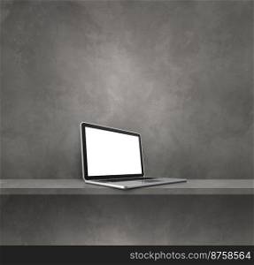 Laptop computer on grey shelf. Square background. 3D Illustration. Laptop computer on grey shelf. Square background
