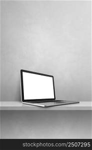 Laptop computer on grey shelf. Vertical background. 3D Illustration. Laptop computer on grey shelf. Vertical background