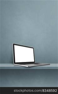 Laptop computer on grey shelf. Vertical background. 3D Illustration. Laptop computer on grey shelf. Vertical background