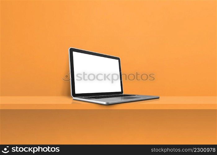 Laptop computer on oran≥shelf background. 3D Illustration. Laptop computer on oran≥shelf background